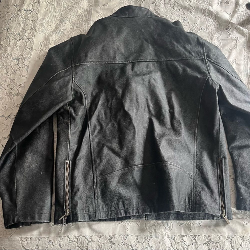 Wilson’s Leather Motorcycle Jacket Faded Black Distressed Full Zip Moto Large - Picture 5 of 12